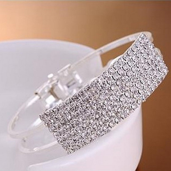 Party Fashion Women Shiny Square Rhinestone Inlaid Bracelet Bangle Jewelry Gift Image 2