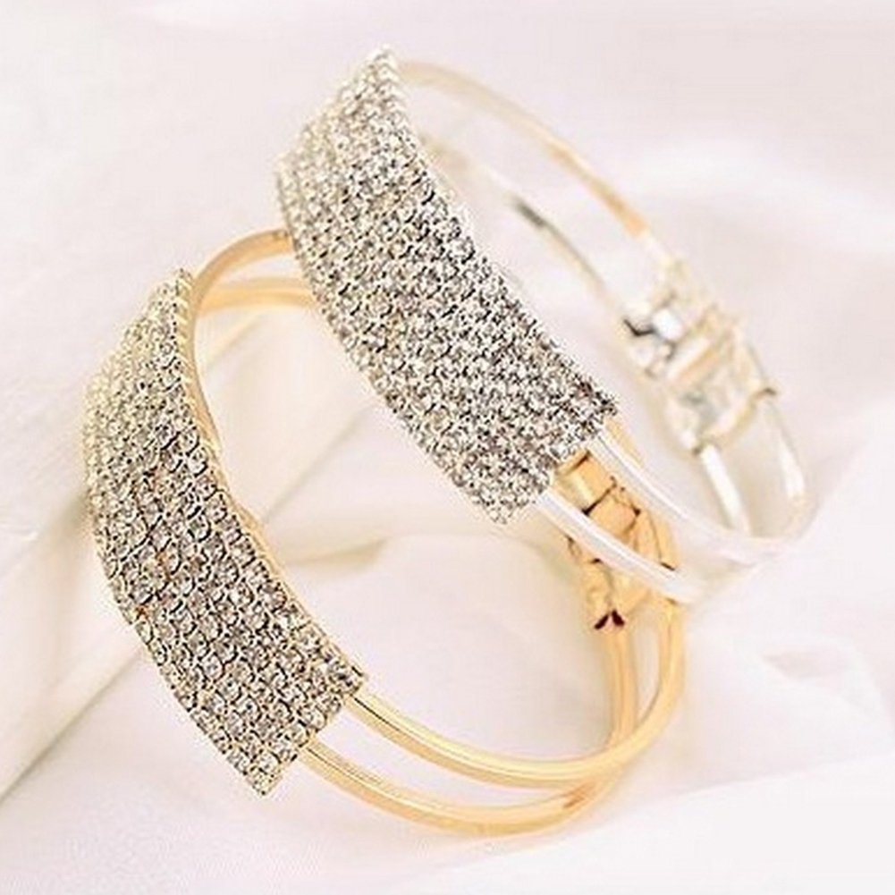 Party Fashion Women Shiny Square Rhinestone Inlaid Bracelet Bangle Jewelry Gift Image 3