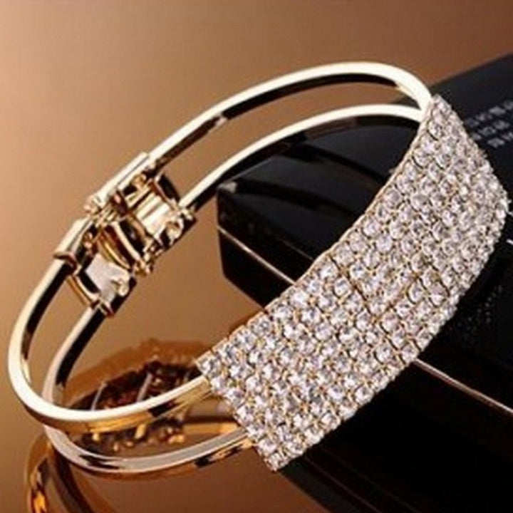 Party Fashion Women Shiny Square Rhinestone Inlaid Bracelet Bangle Jewelry Gift Image 4