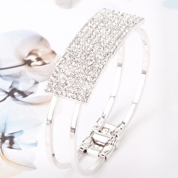 Party Fashion Women Shiny Square Rhinestone Inlaid Bracelet Bangle Jewelry Gift Image 4