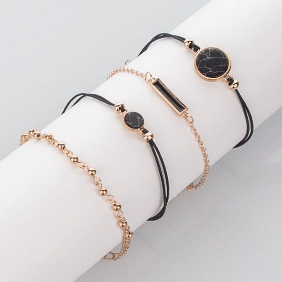 4Pcs Women Bohemian Round Bar Stone Charm Bracelet Rope Chain Bangle Jewelry Image 1