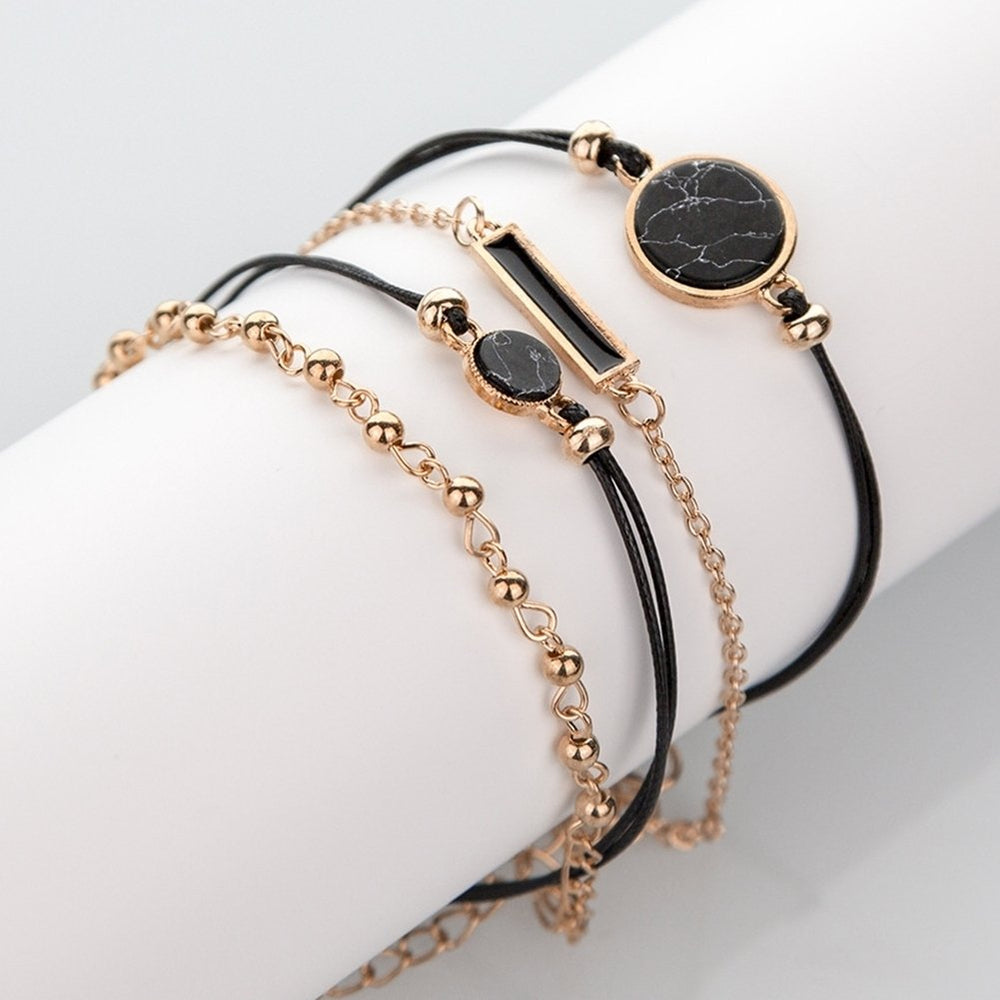 4Pcs Women Bohemian Round Bar Stone Charm Bracelet Rope Chain Bangle Jewelry Image 2