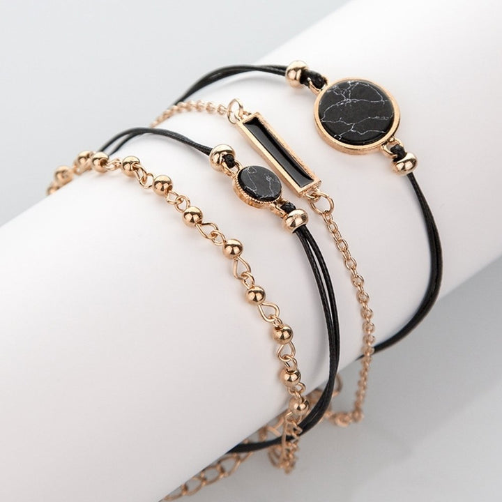 4Pcs Women Bohemian Round Bar Stone Charm Bracelet Rope Chain Bangle Jewelry Image 2