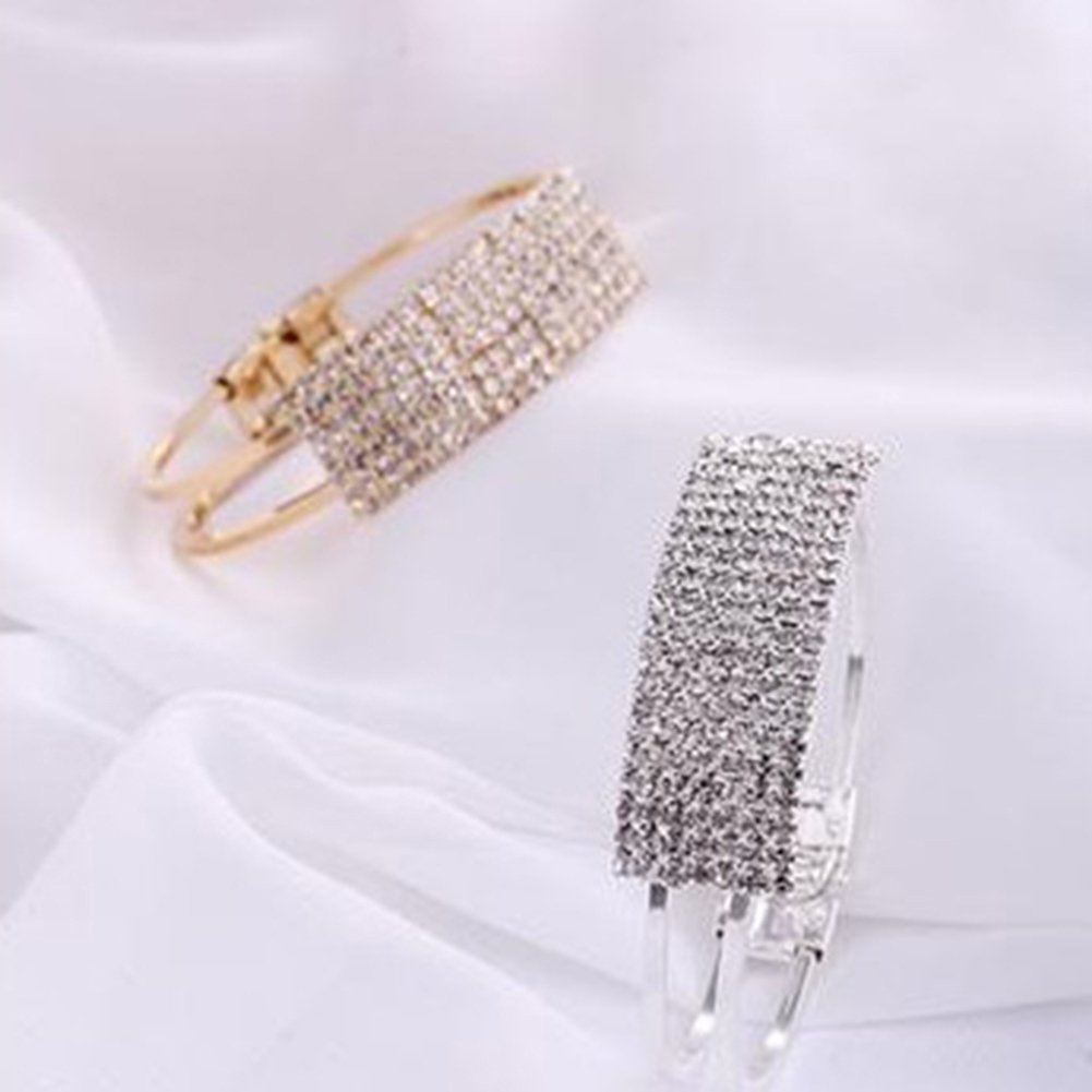 Party Fashion Women Shiny Square Rhinestone Inlaid Bracelet Bangle Jewelry Gift Image 6