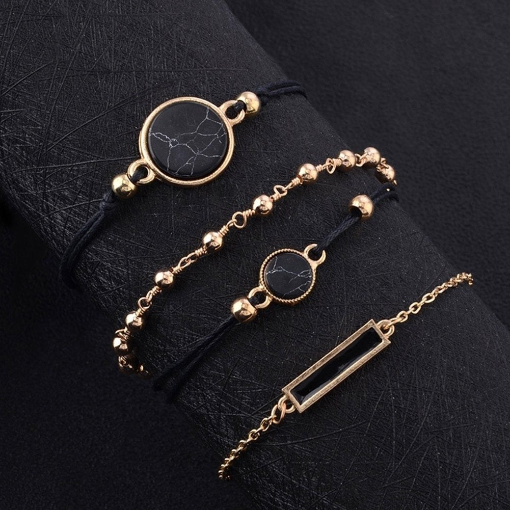 4Pcs Women Bohemian Round Bar Stone Charm Bracelet Rope Chain Bangle Jewelry Image 4