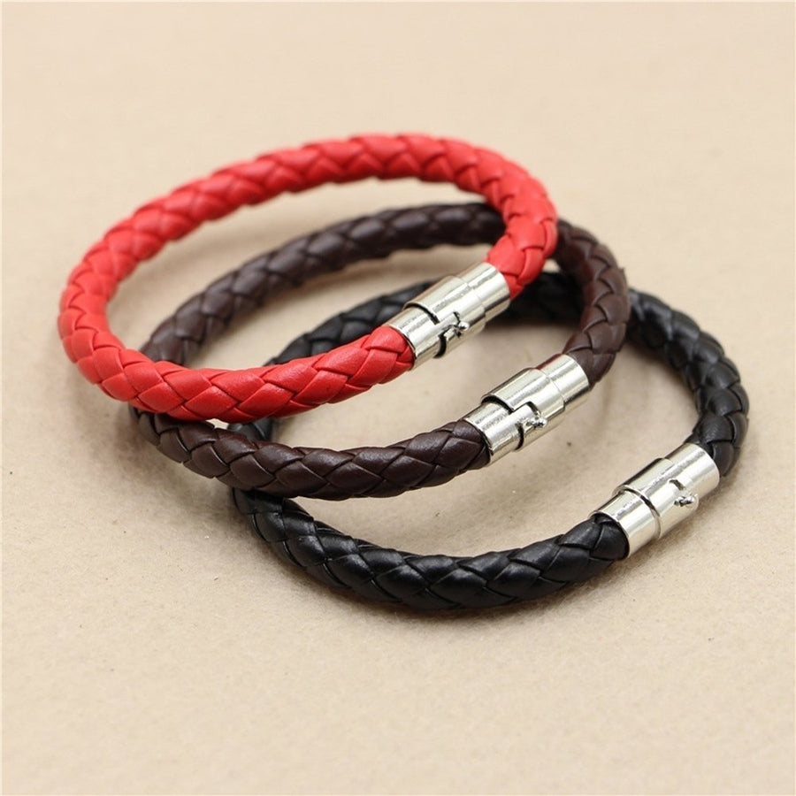 Unisex Faux Leather Braided Wristband Bracelet Magnetic Clasp Bangle Jewelry Image 1