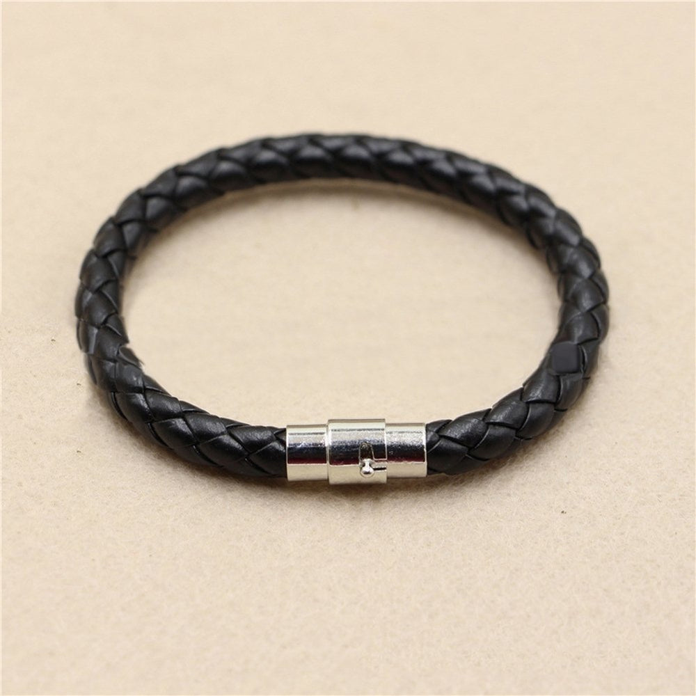 Unisex Faux Leather Braided Wristband Bracelet Magnetic Clasp Bangle Jewelry Image 2