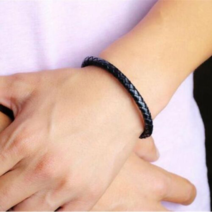 Unisex Faux Leather Braided Wristband Bracelet Magnetic Clasp Bangle Jewelry Image 4