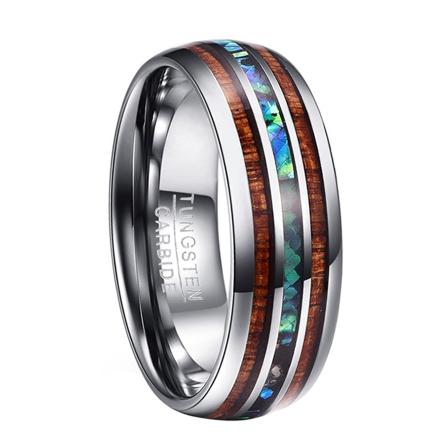 Fashion Men Carbide Abalone Shell Tungsten Polished Finger Ring Wedding Jewelry Image 1