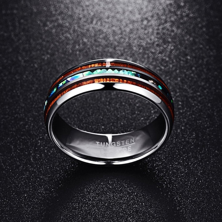 Fashion Men Carbide Abalone Shell Tungsten Polished Finger Ring Wedding Jewelry Image 2