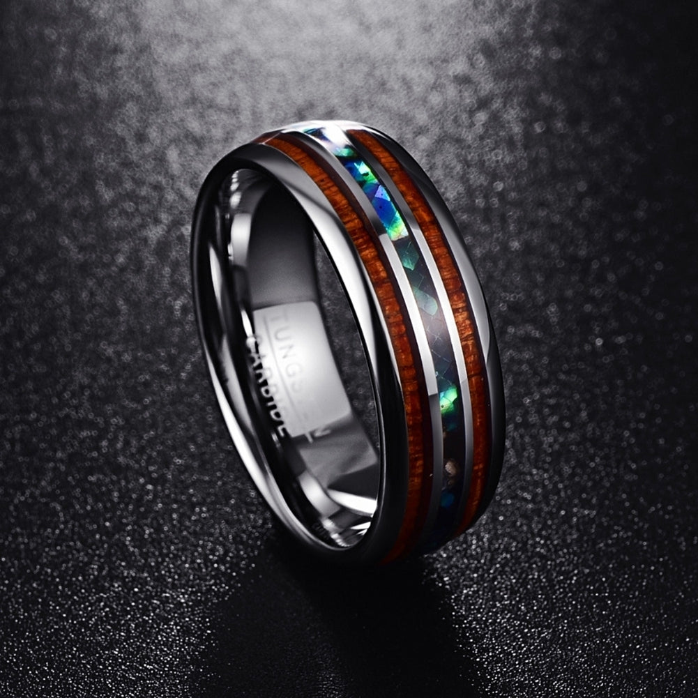 Fashion Men Carbide Abalone Shell Tungsten Polished Finger Ring Wedding Jewelry Image 3