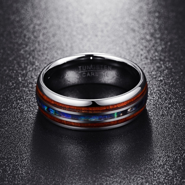 Fashion Men Carbide Abalone Shell Tungsten Polished Finger Ring Wedding Jewelry Image 4