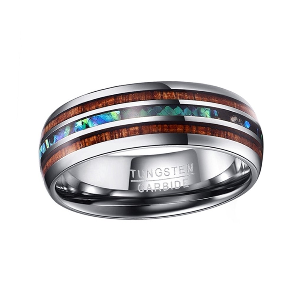 Fashion Men Carbide Abalone Shell Tungsten Polished Finger Ring Wedding Jewelry Image 4