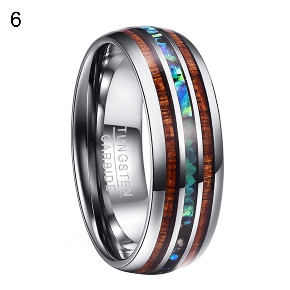 Fashion Men Carbide Abalone Shell Tungsten Polished Finger Ring Wedding Jewelry Image 8