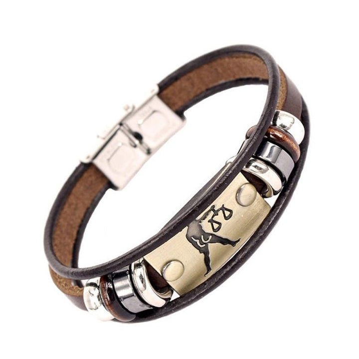 Retro Unisex 12 Constellations Multi Layer Braided Faux Leather Bracelet Jewelry Image 2