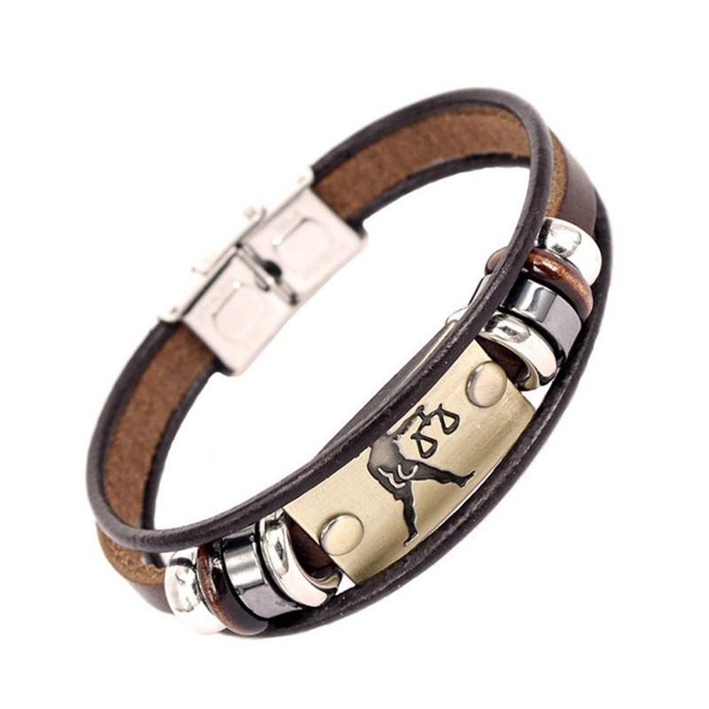 Retro Unisex 12 Constellations Multi Layer Braided Faux Leather Bracelet Jewelry Image 1