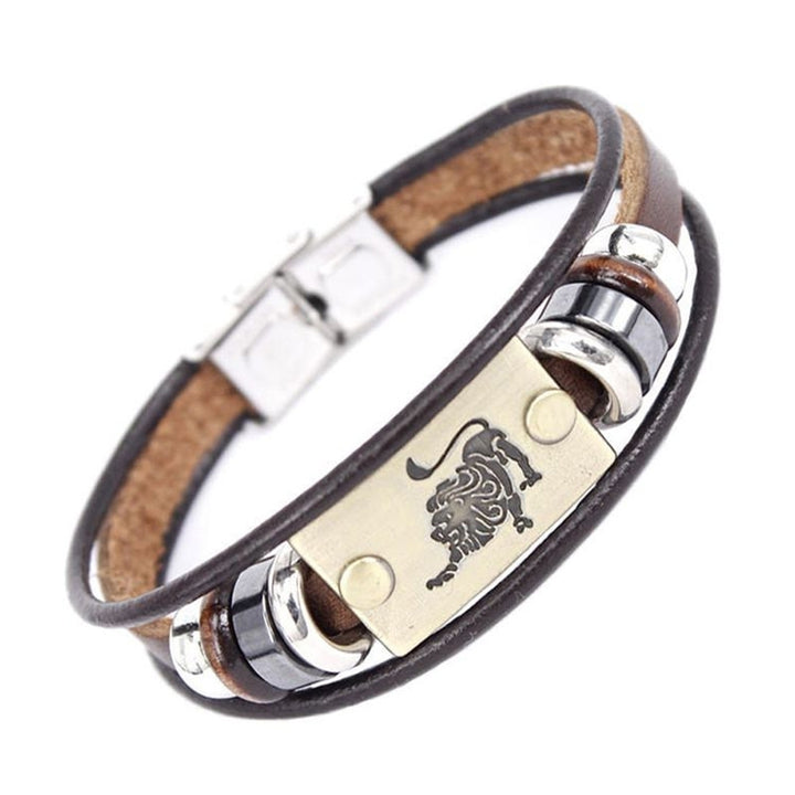 Retro Unisex 12 Constellations Multi Layer Braided Faux Leather Bracelet Jewelry Image 4