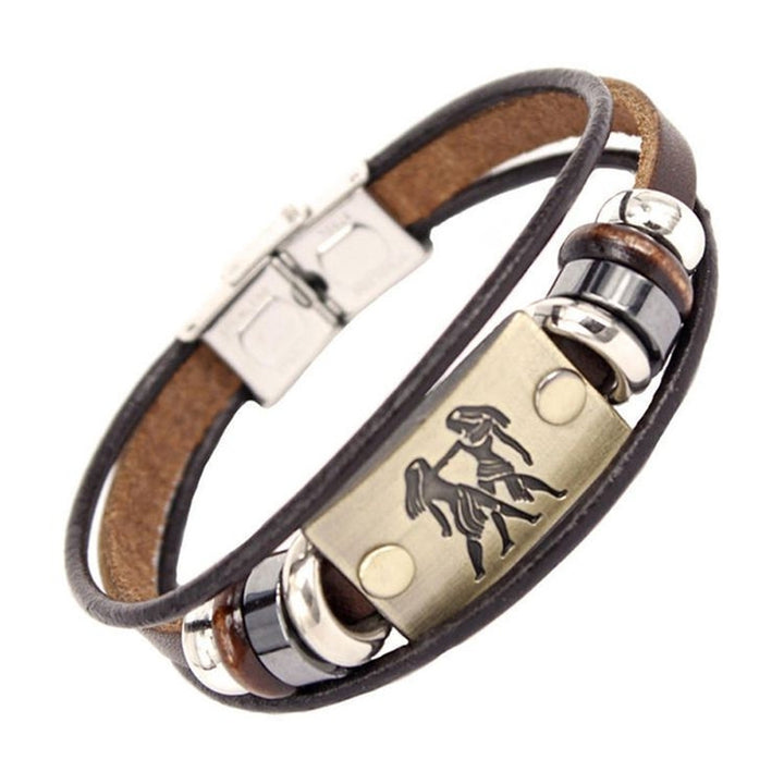 Retro Unisex 12 Constellations Multi Layer Braided Faux Leather Bracelet Jewelry Image 7