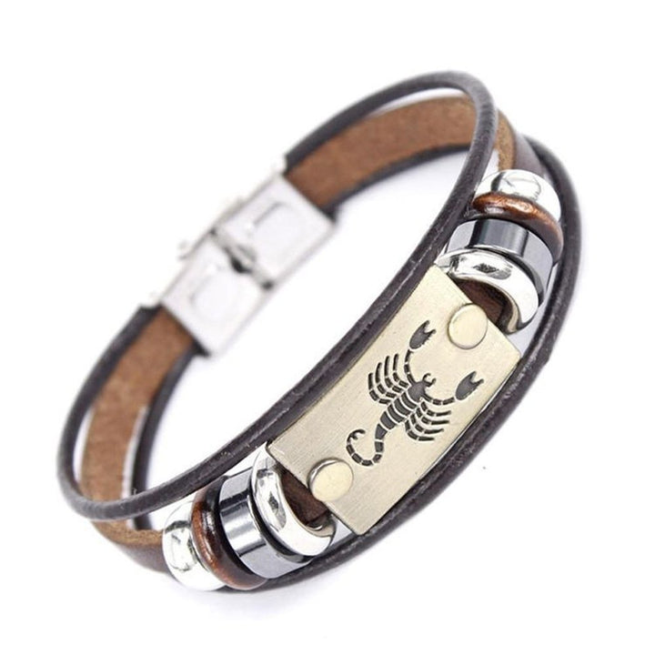 Retro Unisex 12 Constellations Multi Layer Braided Faux Leather Bracelet Jewelry Image 1