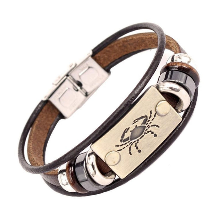 Retro Unisex 12 Constellations Multi Layer Braided Faux Leather Bracelet Jewelry Image 11