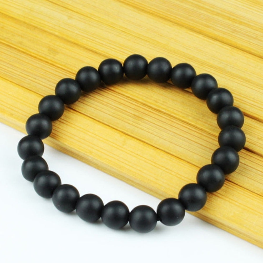 8/10mm Black Stone Beads Charm Bracelet Men Women Minimalist Bangle Jewelry Image 2