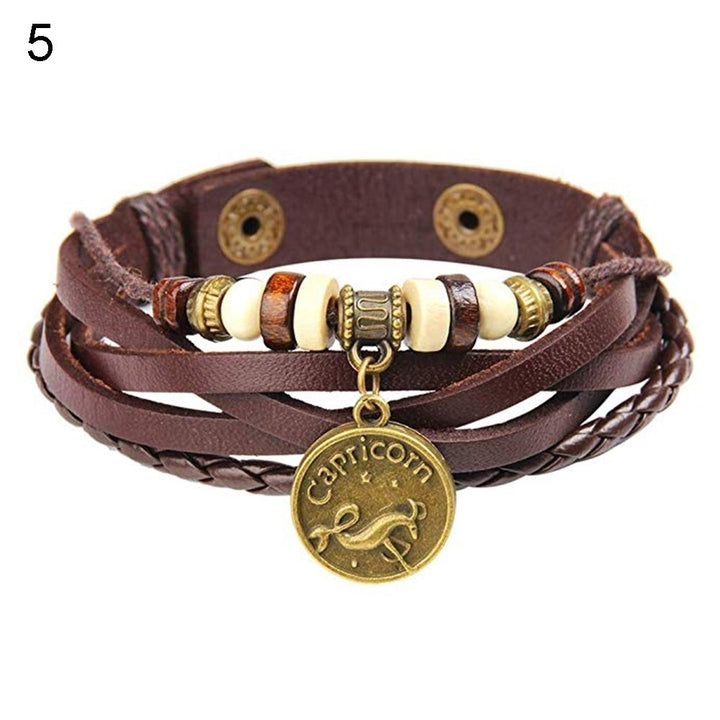 12 Constellations Beads Multi Layer Braided Faux Leather Unisex Bracelet Jewelry Image 4