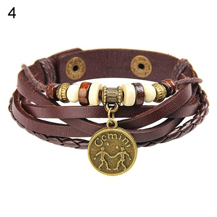 12 Constellations Beads Multi Layer Braided Faux Leather Unisex Bracelet Jewelry Image 6