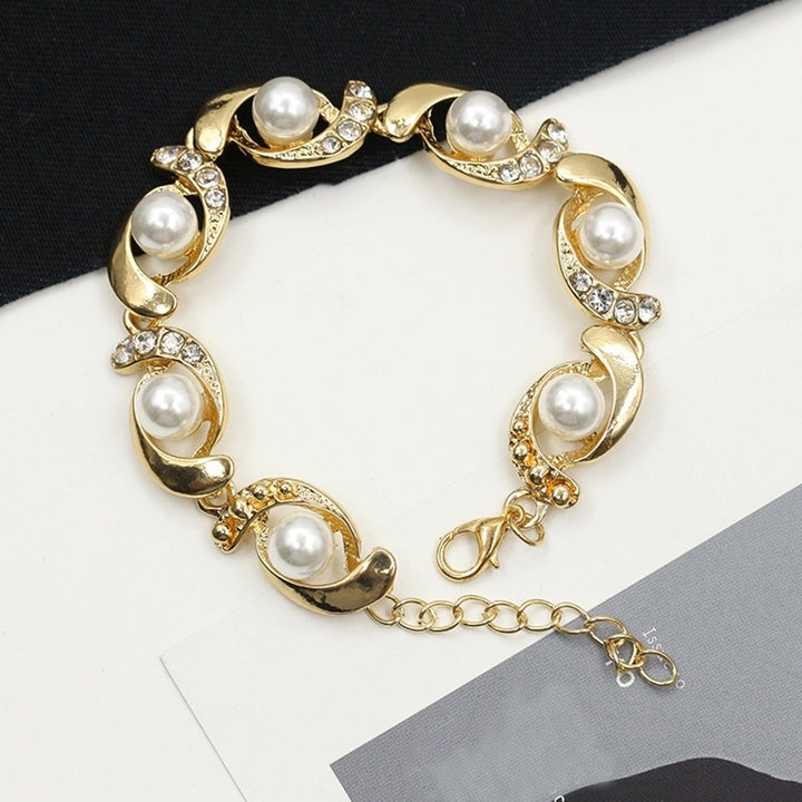 Women Faux Pearl Rhinestone Inlaid Charm Bracelet Bangle Adjustable Jewelry Gift Image 10