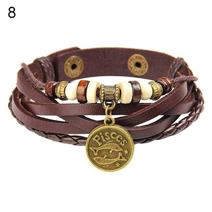 12 Constellations Beads Multi Layer Braided Faux Leather Unisex Bracelet Jewelry Image 1