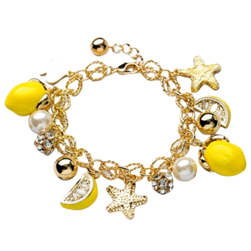 Creative Summer Beach Women Faux Pearl Starfish Lemon Charm Bracelet Bangle Image 1