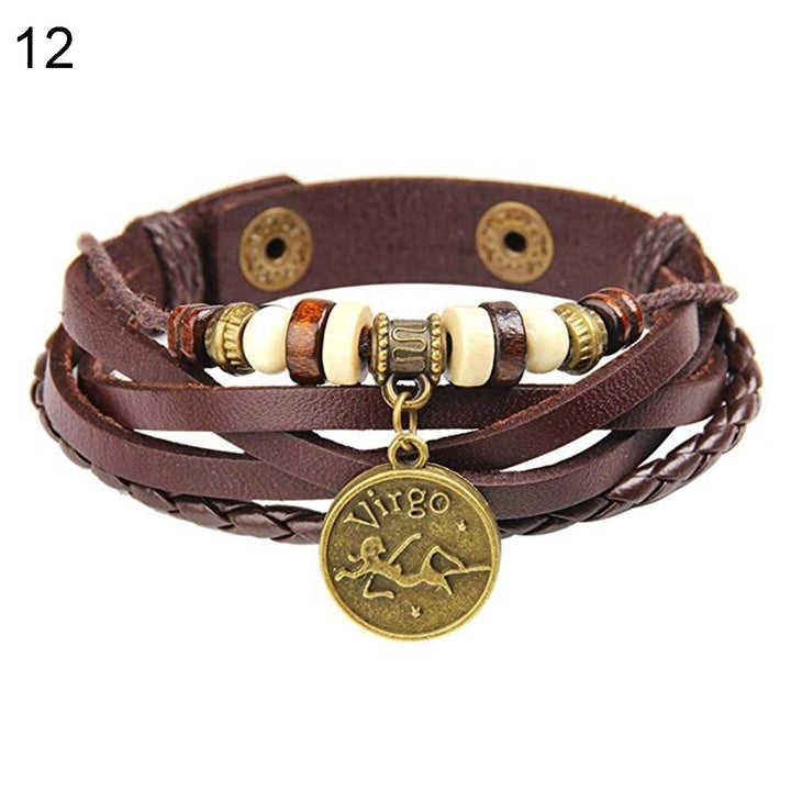 12 Constellations Beads Multi Layer Braided Faux Leather Unisex Bracelet Jewelry Image 1