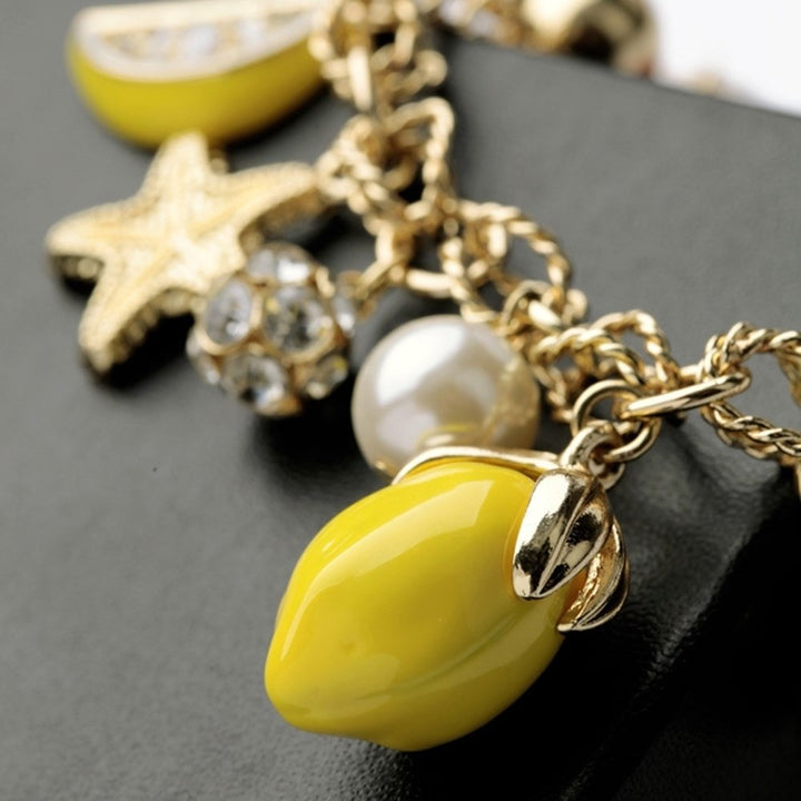 Creative Summer Beach Women Faux Pearl Starfish Lemon Charm Bracelet Bangle Image 4