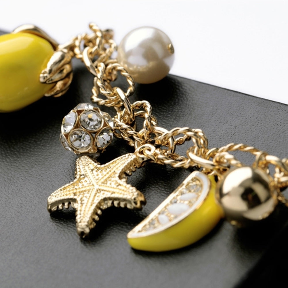 Creative Summer Beach Women Faux Pearl Starfish Lemon Charm Bracelet Bangle Image 4