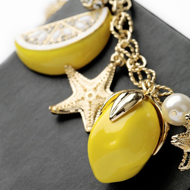 Creative Summer Beach Women Faux Pearl Starfish Lemon Charm Bracelet Bangle Image 6