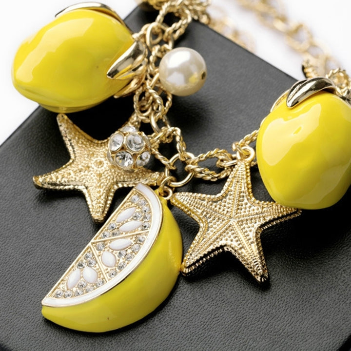 Creative Summer Beach Women Faux Pearl Starfish Lemon Charm Bracelet Bangle Image 7