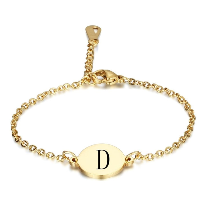 Women English Letters Round Charm Titanium Steel Chain Bracelet Bangle Jewelry Image 4