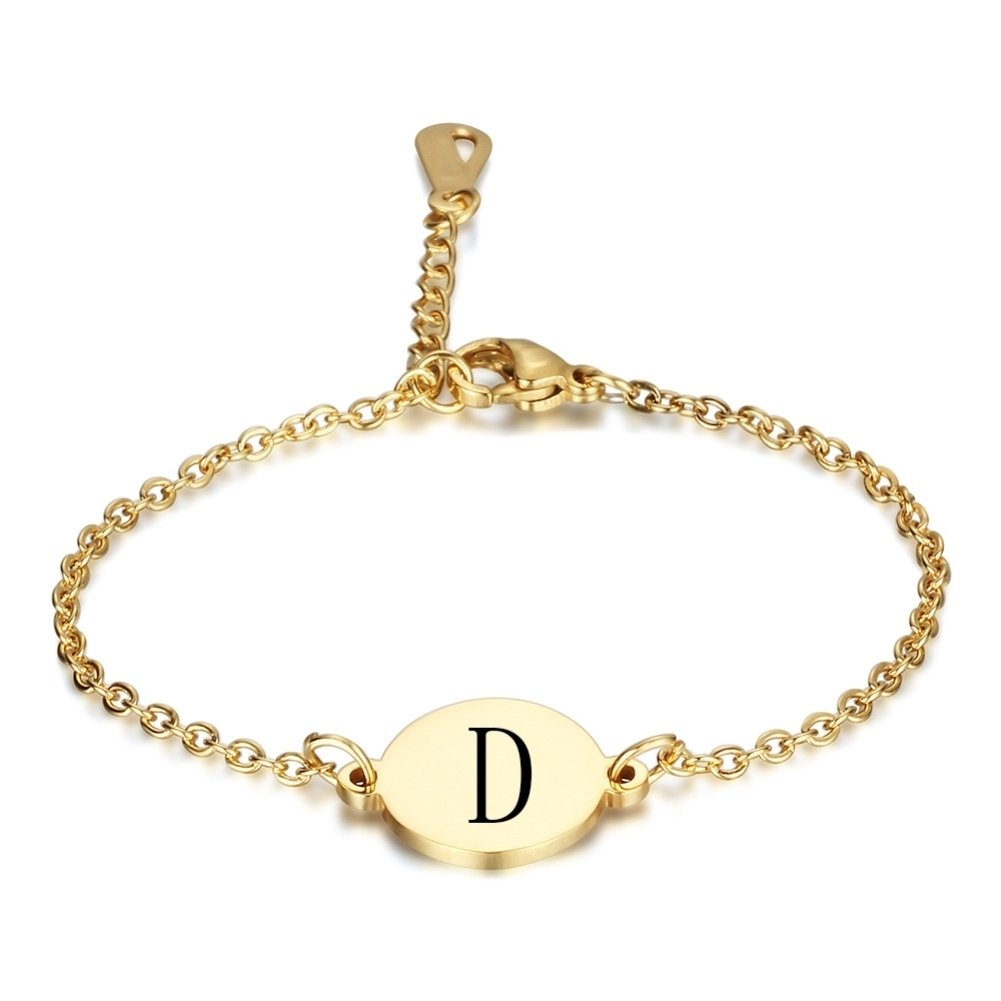 Women English Letters Round Charm Titanium Steel Chain Bracelet Bangle Jewelry Image 1