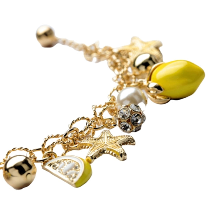 Creative Summer Beach Women Faux Pearl Starfish Lemon Charm Bracelet Bangle Image 9