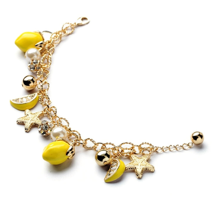 Creative Summer Beach Women Faux Pearl Starfish Lemon Charm Bracelet Bangle Image 10