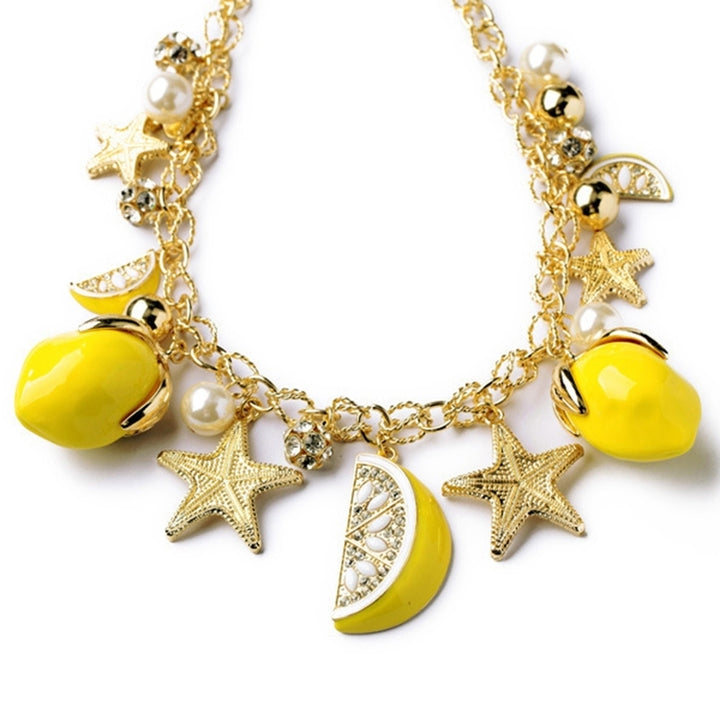 Creative Summer Beach Women Faux Pearl Starfish Lemon Charm Bracelet Bangle Image 12