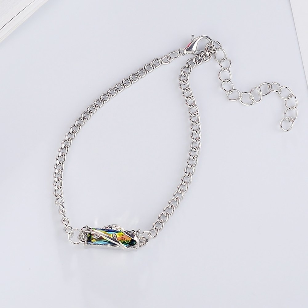 Women Geometric Square Faux Crystal Inlaid Leaf Charm Bracelet Bangle Jewelry Image 2