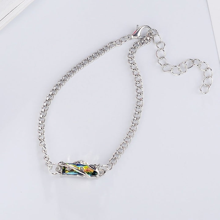 Women Geometric Square Faux Crystal Inlaid Leaf Charm Bracelet Bangle Jewelry Image 2