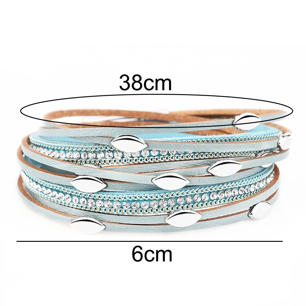 Fashion Women Leaf Charm Rhinestone Multi Layer Bracelet Bangle Jewelry Gift Image 7