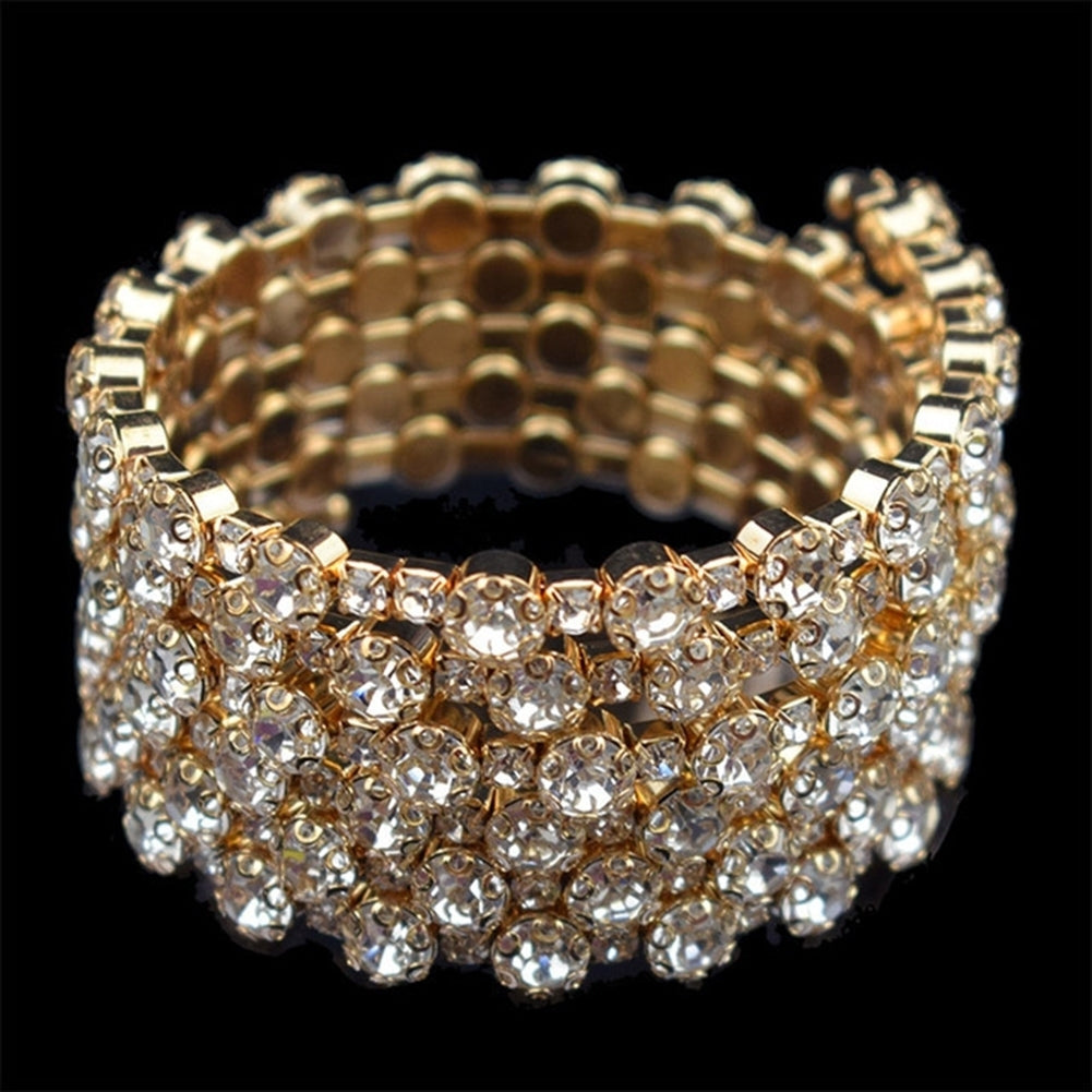 Luxury Women Cubic Zirconia Inlaid Multi Rows Bracelet Bangle Party Jewelry Gift Image 9