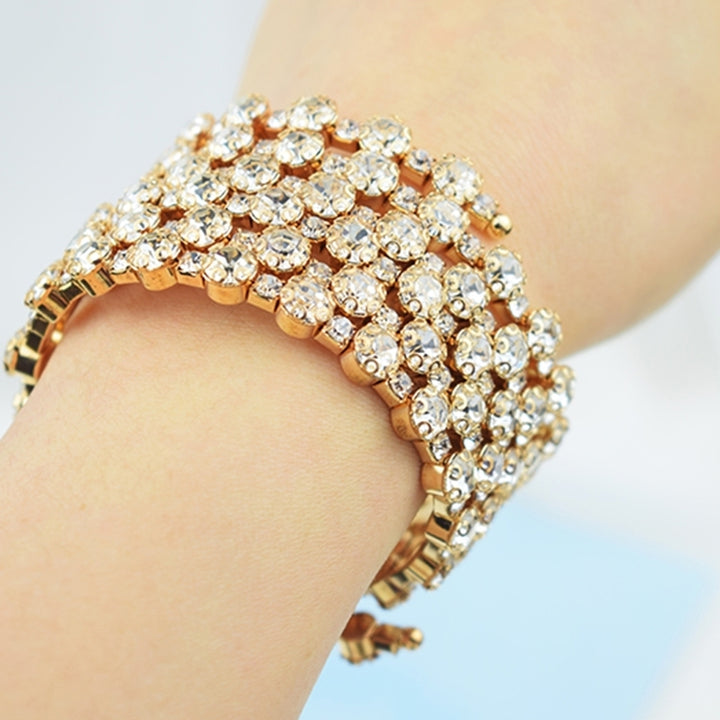 Luxury Women Cubic Zirconia Inlaid Multi Rows Bracelet Bangle Party Jewelry Gift Image 11