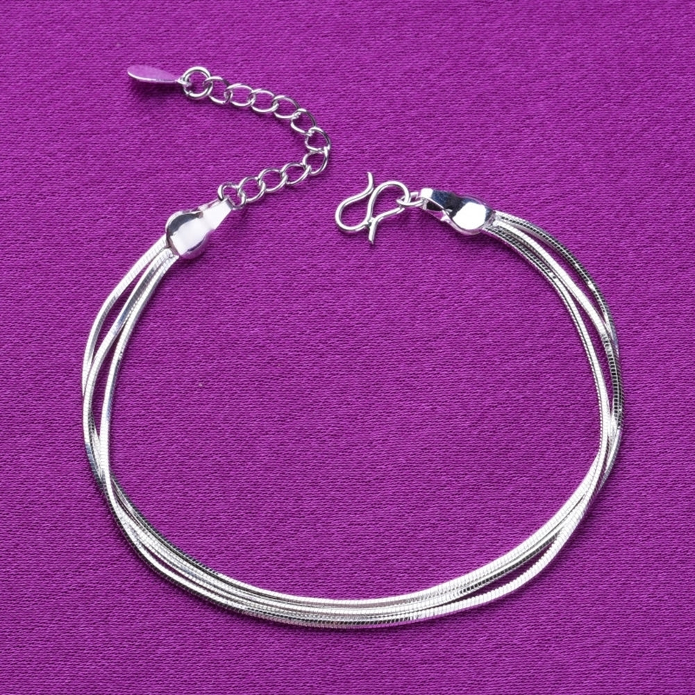 Minimalist Women 3 Layers Snake Chain Bracelet Bangle Adjustable Jewelry Gift Image 1