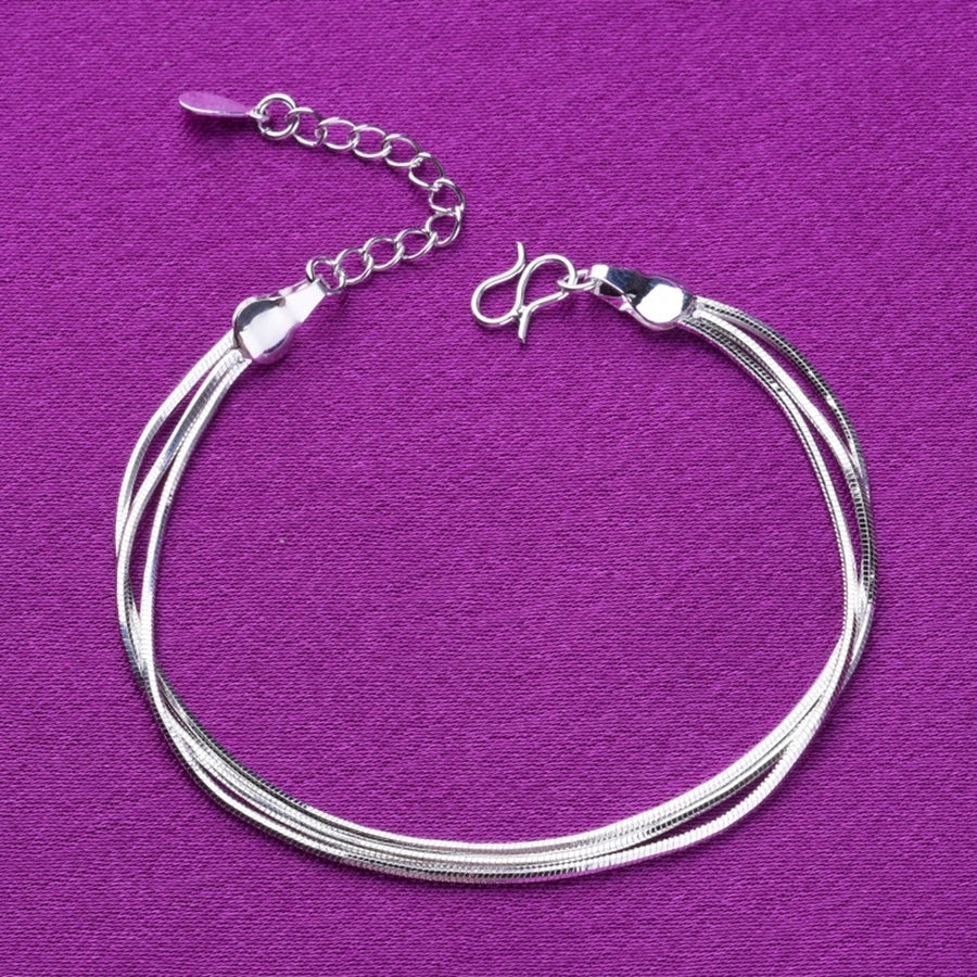 Minimalist Women 3 Layers Snake Chain Bracelet Bangle Adjustable Jewelry Gift Image 1