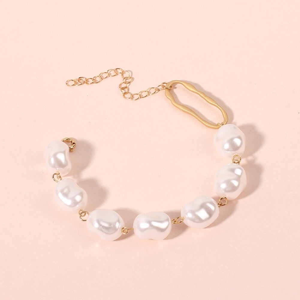 Fashion Women Irregular Faux Pearl Charm Chain Bracelet Bangle Jewelry Gift Image 4