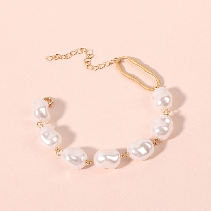 Fashion Women Irregular Faux Pearl Charm Chain Bracelet Bangle Jewelry Gift Image 4