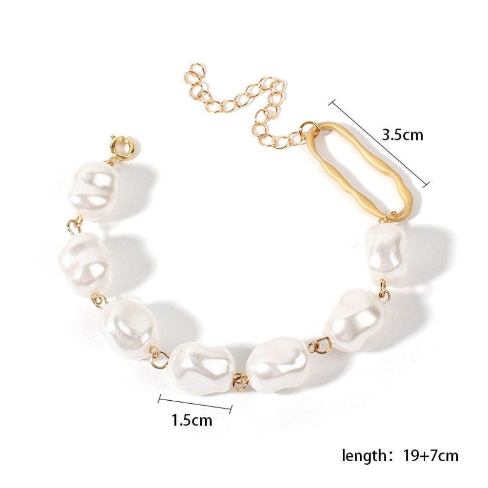 Fashion Women Irregular Faux Pearl Charm Chain Bracelet Bangle Jewelry Gift Image 8